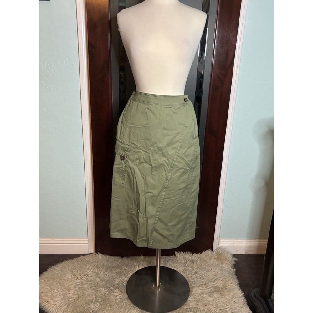 New Sanctuary Standard Surplus Roamer Cargo Wrap Midi Olive Sage Green Skirt L